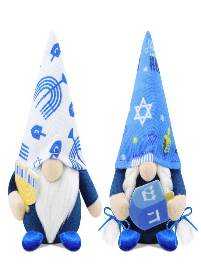Gehydy Set of 2 Hanukkah Gnomes Chanukah Christmas Decoration Gnome Handmade Scandinavian Tomte Xmas Decor for Home Kitchen Tiered Tray - White & Blue - Image 1